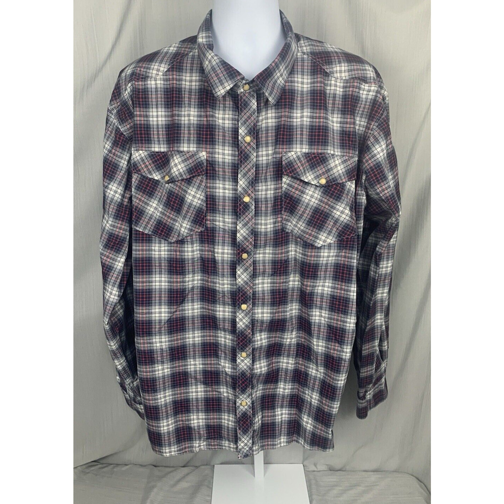 Basin Range Shirt Mens 2XL Red Blue Plaid Snap Button Up Long‎ Sleeve Western